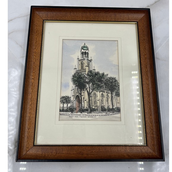Framed Print Michve Israel Synagogue Savannah Georgia Church Art Thomas Signed